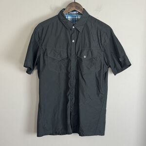 KUHL Mens Dark Gray Eluxur Short Sleeve Button Shirt Size M Outdoors Hiking Logo